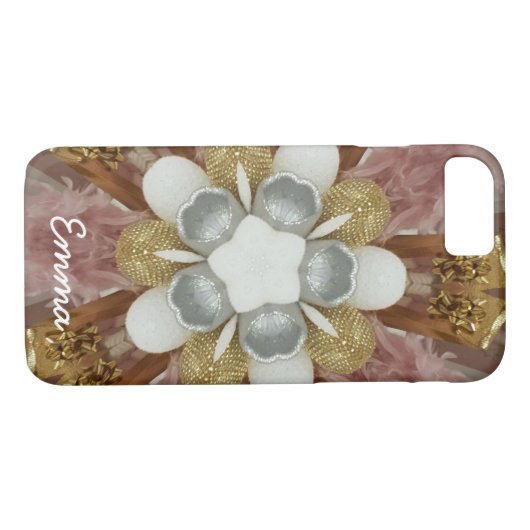Elegant Antiek Roze Zilver Goud Witte Bloem Case-Mate iPhone Case (Achterkant (Horizontaal))