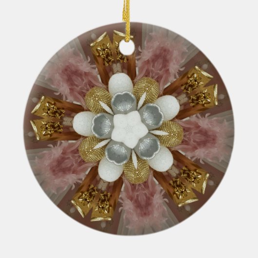 Elegant Antiek Roze Zilver Goud Witte Bloem Keramisch Ornament (Achterkant)