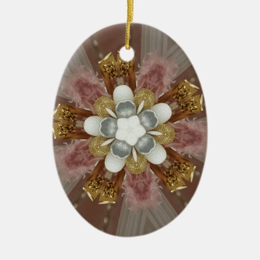 Elegant Antiek Roze Zilver Goud Witte Bloem Keramisch Ornament (Voorkant)