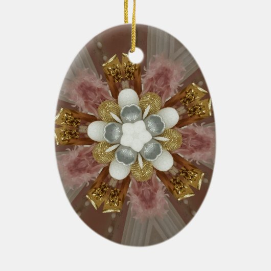 Elegant Antiek Roze Zilver Goud Witte Bloem Keramisch Ornament (Achterkant)