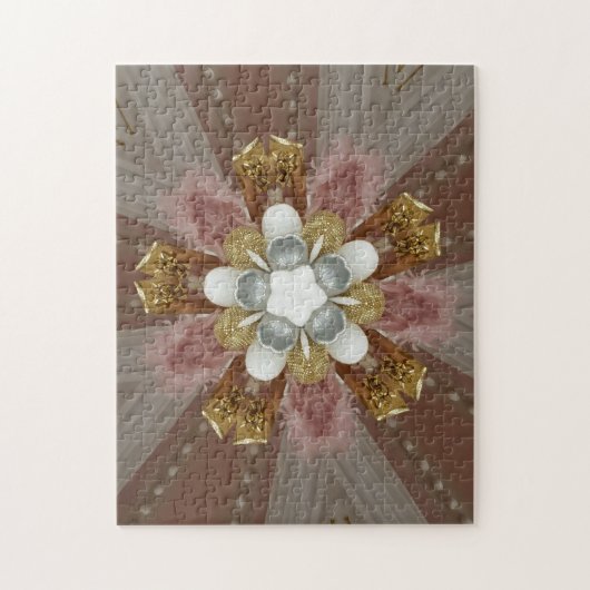 Elegant Antiek Roze Zilver Goud Witte Bloem Legpuzzel (Verticaal)