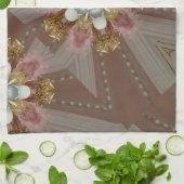 Elegant Antiek Roze Zilver Goud Witte Bloem Theedoek (Gevouwen)