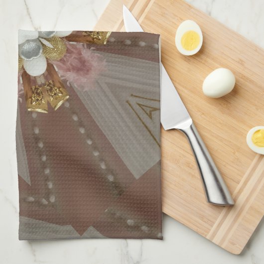 Elegant Antiek Roze Zilver Goud Witte Bloem Theedoek (Quarter Fold)