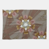 Elegant Antiek Roze Zilver Goud Witte Bloem Theedoek (Horizontaal)