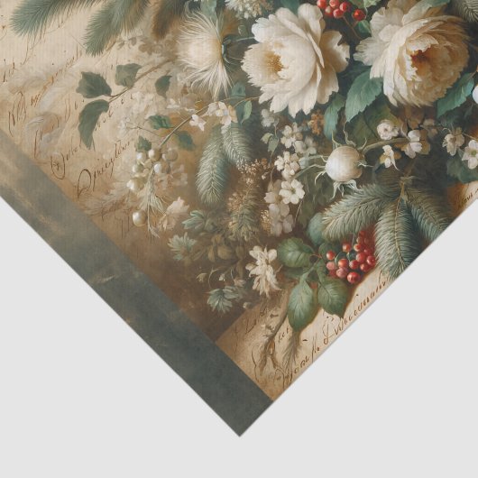 Elegant Antiek Scripted Winter Bloemen Decoupage Tissuepapier (Detail)