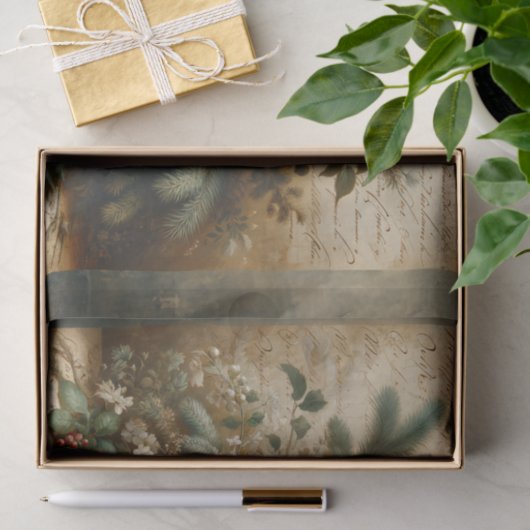 Elegant Antiek Scripted Winter Bloemen Decoupage Tissuepapier (Geschenk)