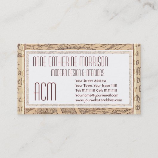 Elegant Antiek Spanje Map Sevilla Spanje Visitekaartje (Voorkant)