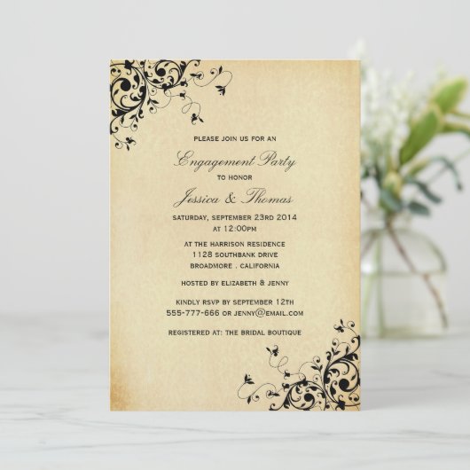 Elegant Antiek Swirls Engagement Party of Shower Kaart (Staand voorkant)