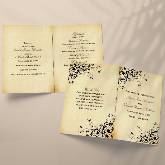 Elegant Antiek Swirls Wedding Bi-Fold Programme