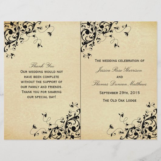 Elegant Antiek Swirls Wedding Bi-Fold Programme (Voorkant)
