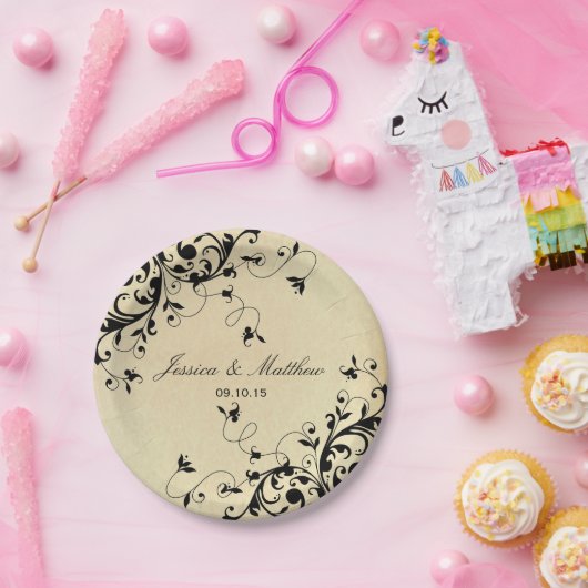 Elegant Antiek Swirls Wedding Papieren Bordje (Feest)