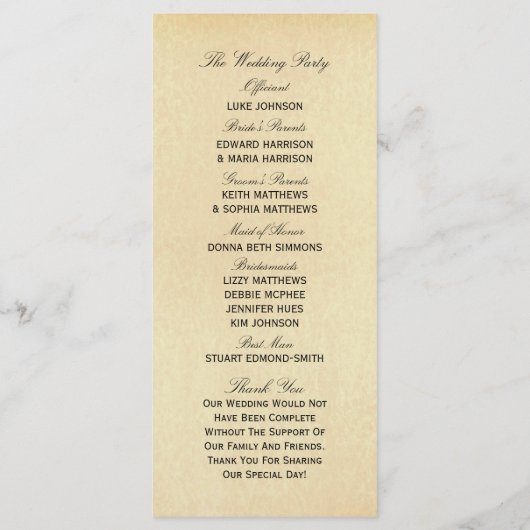 Elegant Antiek Swirls Wedding Program Sjabloon (Achterkant)