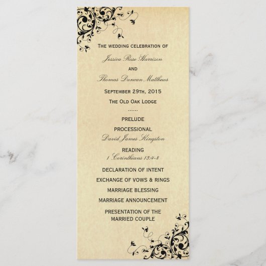 Elegant Antiek Swirls Wedding Program Sjabloon (Voorkant)
