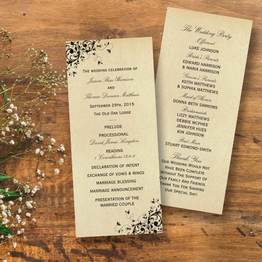Elegant Antiek Swirls Wedding Program Sjabloon