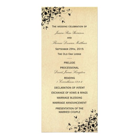 Elegant Antiek Swirls Wedding Program Sjabloon Reclamekaart (Voorkant)