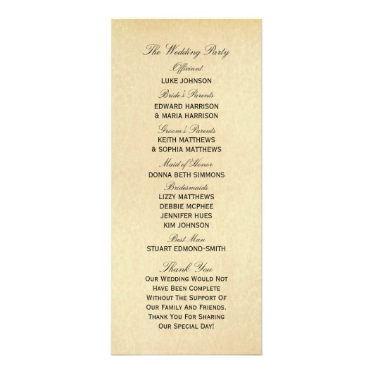 Elegant Antiek Swirls Wedding Program Sjabloon Reclamekaart (Achterkant)