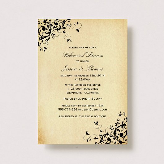 Elegant Antiek Swirls Wedding Rehearsal Dinner Kaart