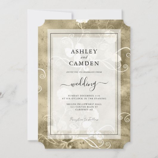 Elegant Antiek verguld bruiloft Kaart (Voorkant)