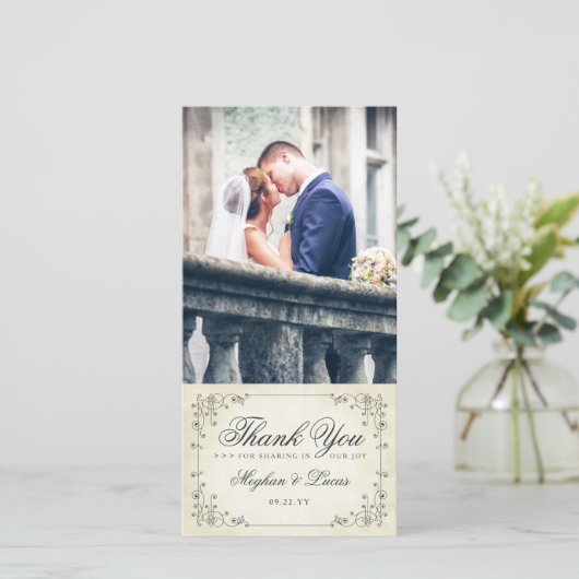 Elegant  Antiek versleten papier look bruiloft Bedankkaart (Staand voorkant)