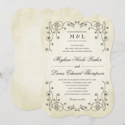 Elegant  Antiek versleten papier look bruiloft Kaart (Voorkant / Achterkant)