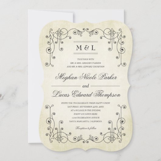 Elegant  Antiek versleten papier look bruiloft Kaart (Voorkant)