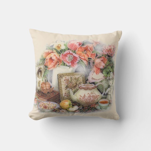 Elegant  Antiek Victoriaans Tea Room Decor Buitenkussen (Voorkant)