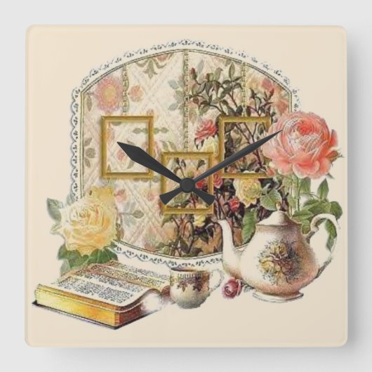 Elegant  Antiek Victoriaans Tea Room Vierkante Klok (Voorkant)