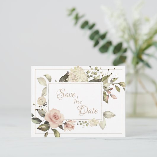 Elegant  Antiek Waterverf Floral Wedding Briefkaart (Staand voorkant)
