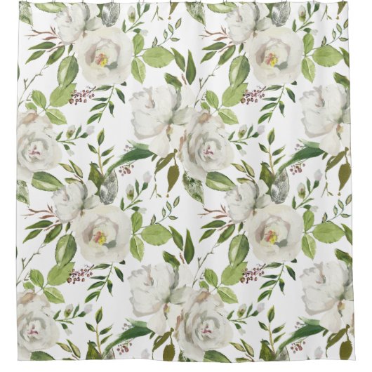 Elegant Antiek White Rose Botanisch Patroon Douchegordijn (Voorkant)