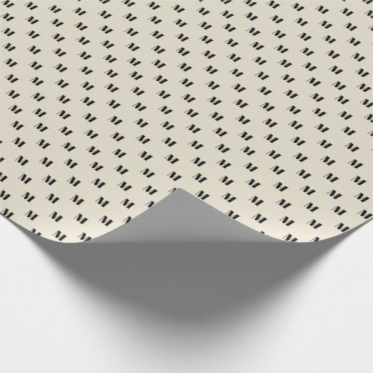 Elegant antiek wit zwart monogram patroon cadeaupapier (Hoek)