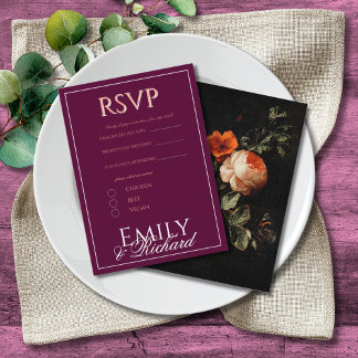 Elegant Antique Floral Wedding RSVP Meal Choices Informatiekaartje