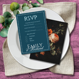 Elegant Antique Floral Wedding RSVP Meal Choices  Informatiekaartje