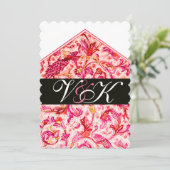 ELEGANT ANTIQUE FLORENTIJNS ROZE BLOEMEN MONOGRAM KAART (Staand voorkant)