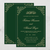 Elegant Antique Green Gold Script Muslim Wedding Kaart (Voorkant / Achterkant)