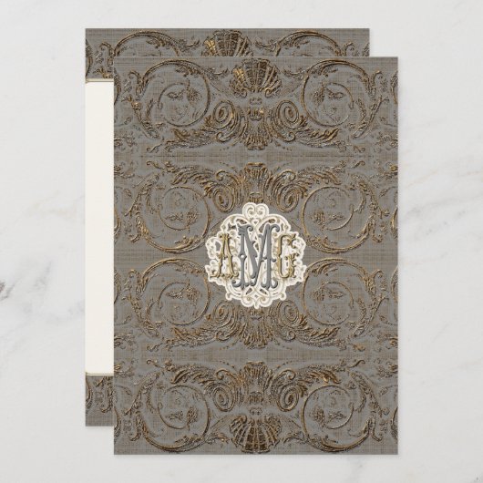 Elegant Antiqued Gold Baroque Custom Monogramed Menu (Voorkant / Achterkant)