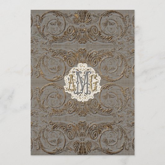 Elegant Antiqued Gold Baroque Custom Monogramed Menu (Voorkant)