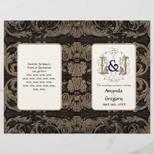 Elegant antiqued Gold Baroque, huwelijksprogramma (Voorkant)