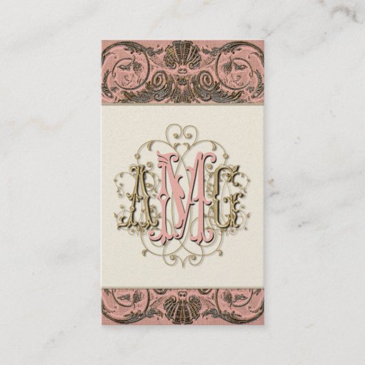 Elegant Antiqued Gold Baroque Monogramkards Visitekaartje (Voorkant)