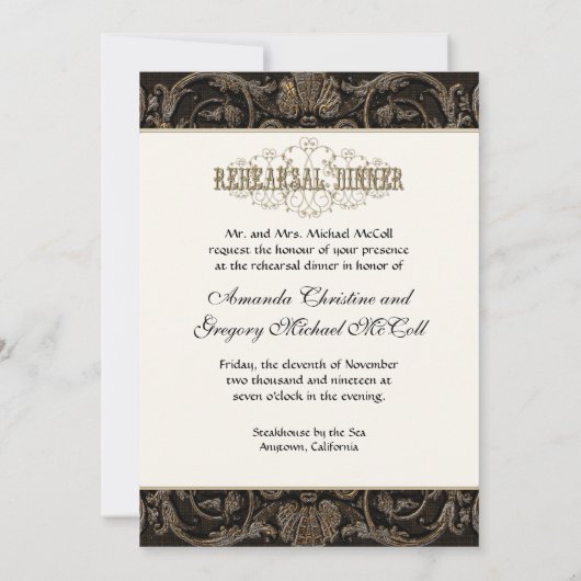 Elegant antiqued Gold Baroque repesal Dinner Kaart (Achterkant)