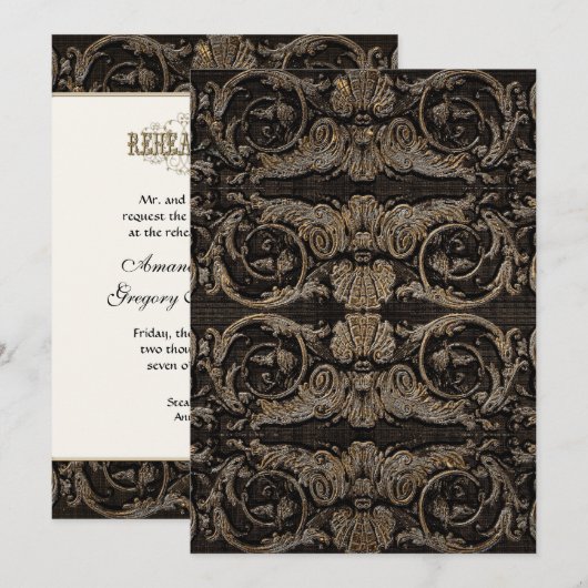 Elegant antiqued Gold Baroque repesal Dinner Kaart (Voorkant / Achterkant)