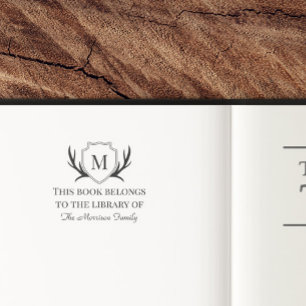 Elegant Antler Shield Monogram Book behoort tot Zelfinktende Stempel