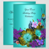 Elegant any Event Party Blauwgroen Paarse Gold Flo Kaart (Voorkant / Achterkant)