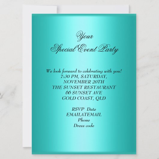 Elegant any Event Party Blauwgroen Paarse Gold Flo Kaart (Achterkant)