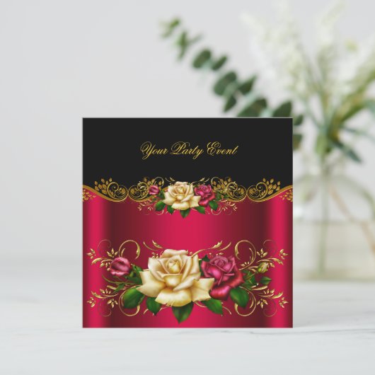 Elegant any Event Party Gold Pinky Red Cream Rozen Kaart (Staand voorkant)