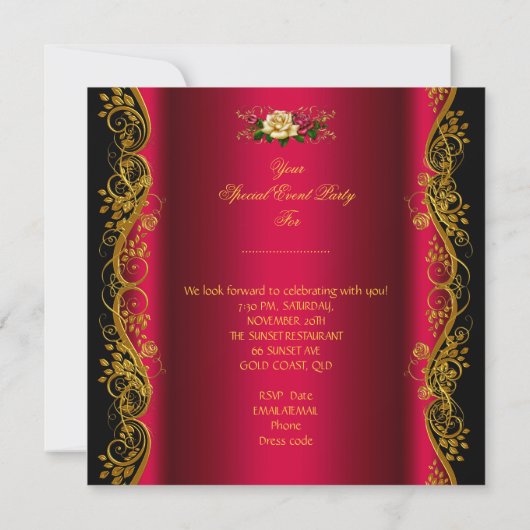 Elegant any Event Party Gold Pinky Red Cream Rozen Kaart (Achterkant)