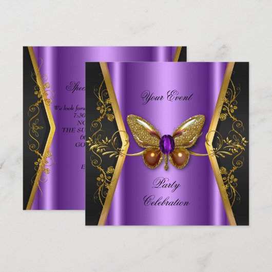 Elegant any Event Party Paars Gold Butterfly Kaart (Voorkant / Achterkant)