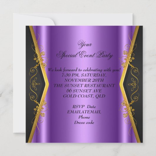 Elegant any Event Party Paars Gold Butterfly Kaart (Achterkant)