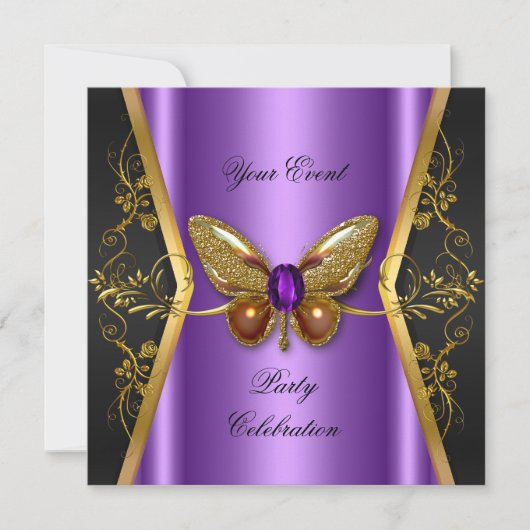 Elegant any Event Party Paars Gold Butterfly Kaart (Voorkant)
