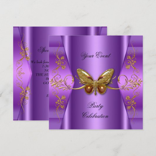 Elegant any Event Party Paars Gold Butterfly Kaart (Voorkant / Achterkant)