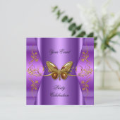 Elegant any Event Party Paars Gold Butterfly Kaart (Staand voorkant)